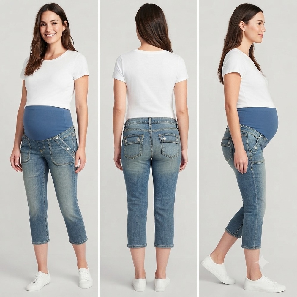 NWT Old Navy Maternity Capri Jeans Womens S Blue Denim Stretch Low-Rise Panel